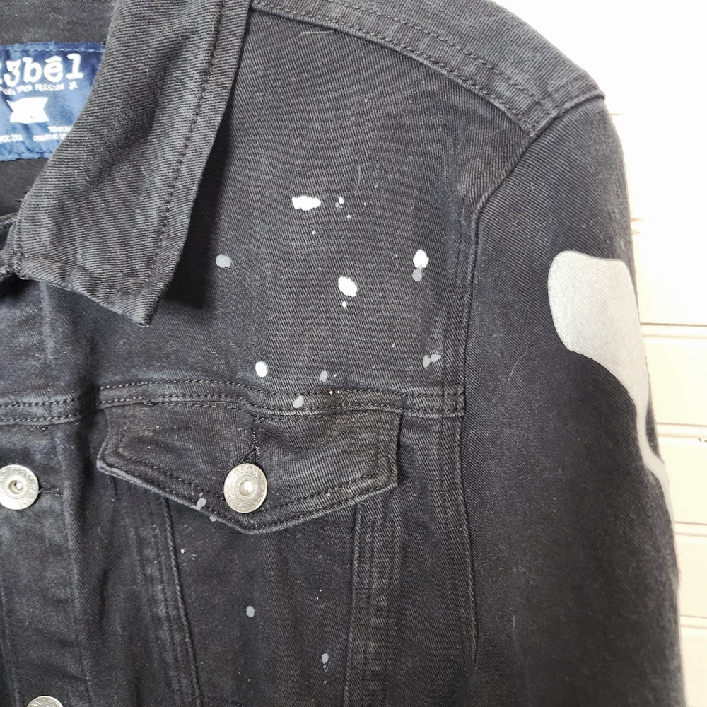R3BEL Black Denim‎ Skeleton Arm Jacket Distressed Large Unisex - Picture 14 of 16